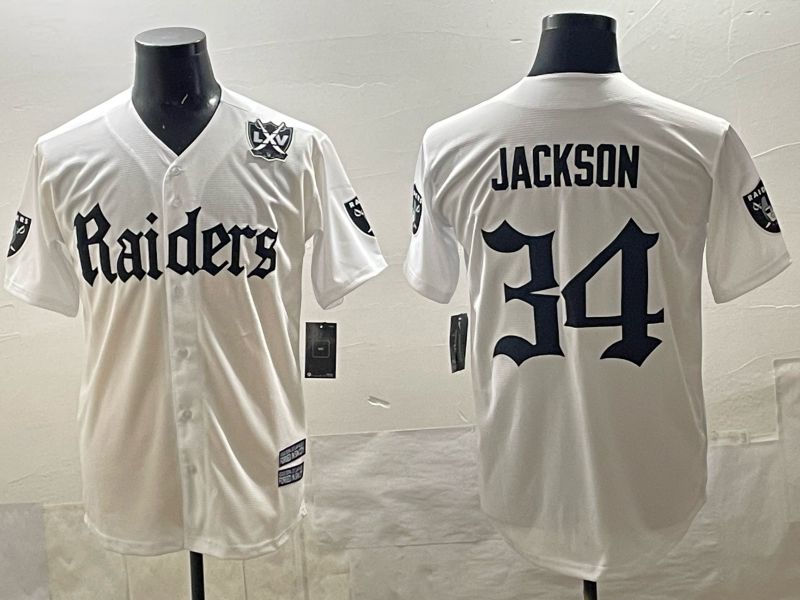 Men 2025 Oakland Raiders #34 Jackson white 6th generation Joint Name Nike Limited NFL Jersey style 09->oakland raiders->NFL Jersey